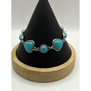 Turquoise bezel-set Stone Bracelet With Adjustable Silver Chain
